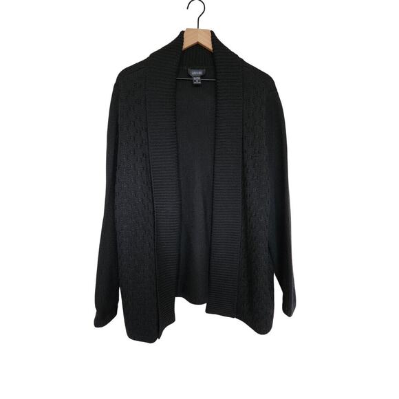 LouLou Women's Plus 2x Sweater Open Front Cardigan Black warm - Picture 1 of 6